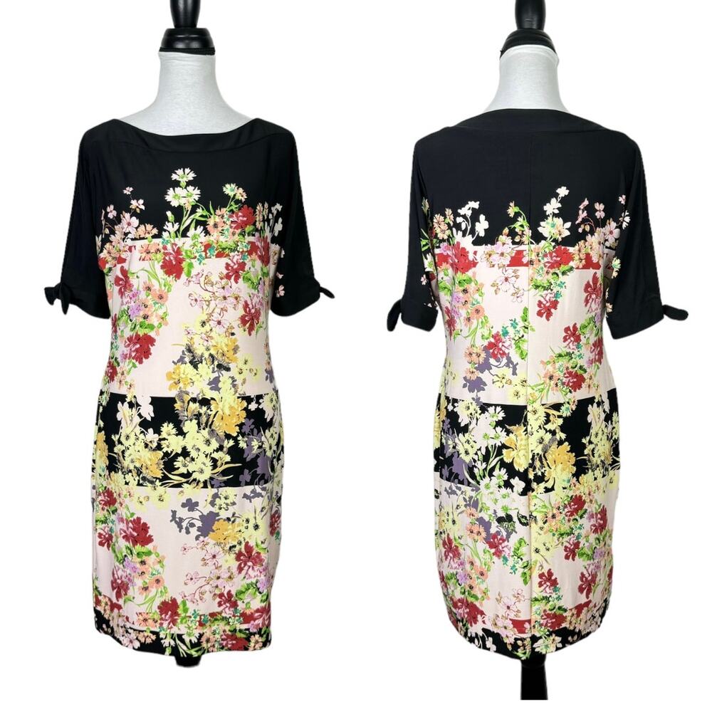 Julian Taylor | NY Multi Color Floral Short Slit Sleeve Spandex Sheath Dress